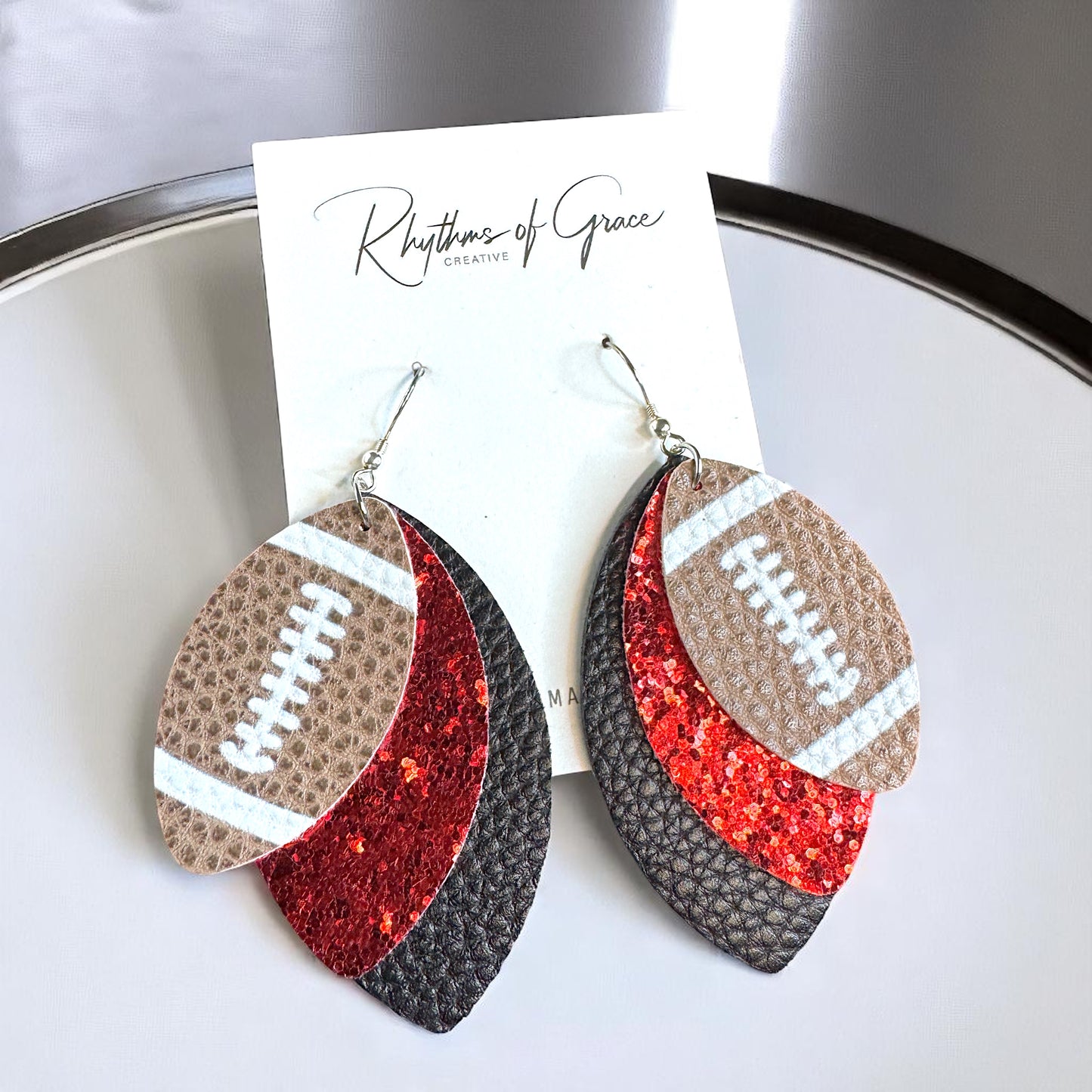 Game Day Glam: Black and Red Football Earrings for the Ultimate Fan!