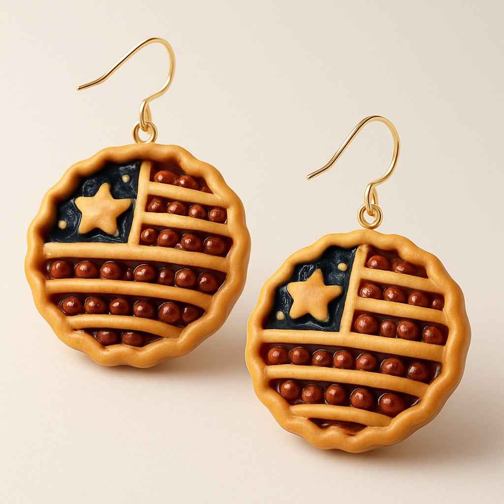 Patriotic American Pie Dangle Earrings - Festive Jewelry for a Bold Statement