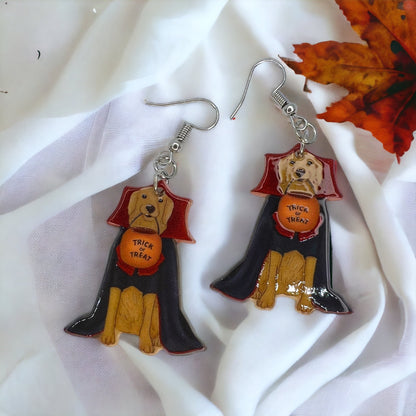 Halloween Dog Earrings - Halloween Earrings, Dog Costume, Hallowee, Halloween Earrings, Cape Costume, Trick or Treat - Rhythms of Grace Creative