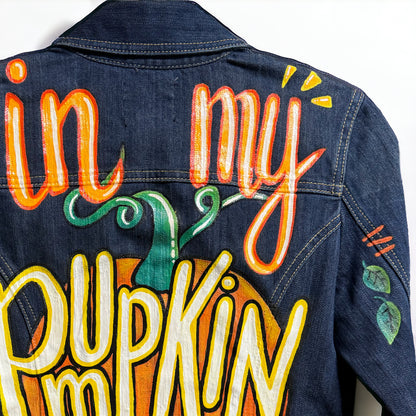 Hand Painted Jean Jacket: “In My Pumpkin Spice Era” I Ladies Size Small