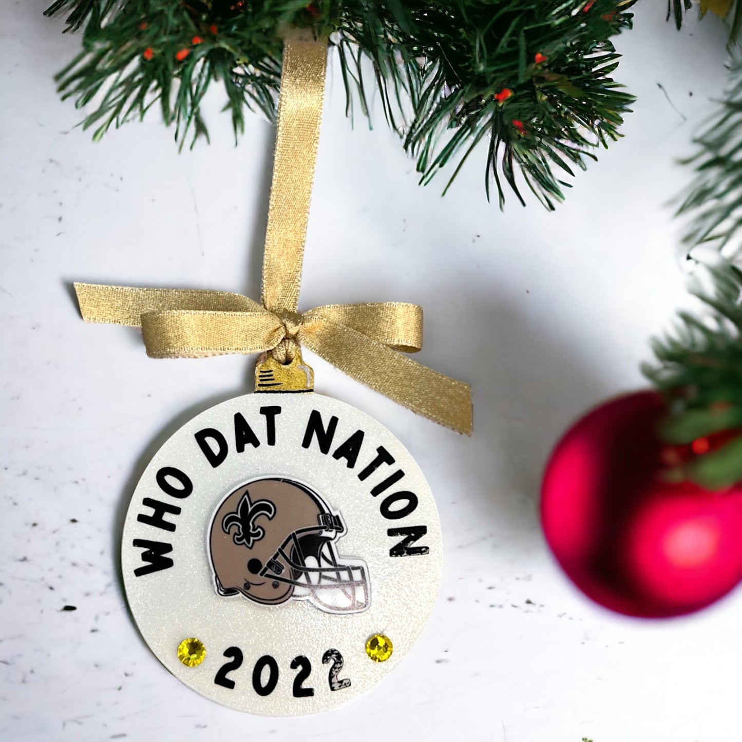 Who Dat Nation 2024 Christmas Ornament - Handmade Saints Fan Gift, New Orleans Decor, Black and Gold Holiday Keepsake