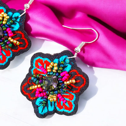 Boho Chic Embroidered Dangle Earrings – Add a Pop of Color!