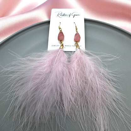 "Feathered Dreams" Druzy Dangle Earrings – Embrace Your Boho Sparkle!