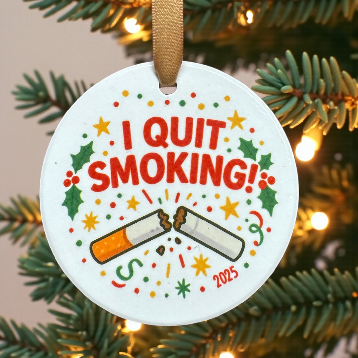 Quit Smoking Celebration Ornament – Hilarious Holiday Decor, Ceramic Keepsake