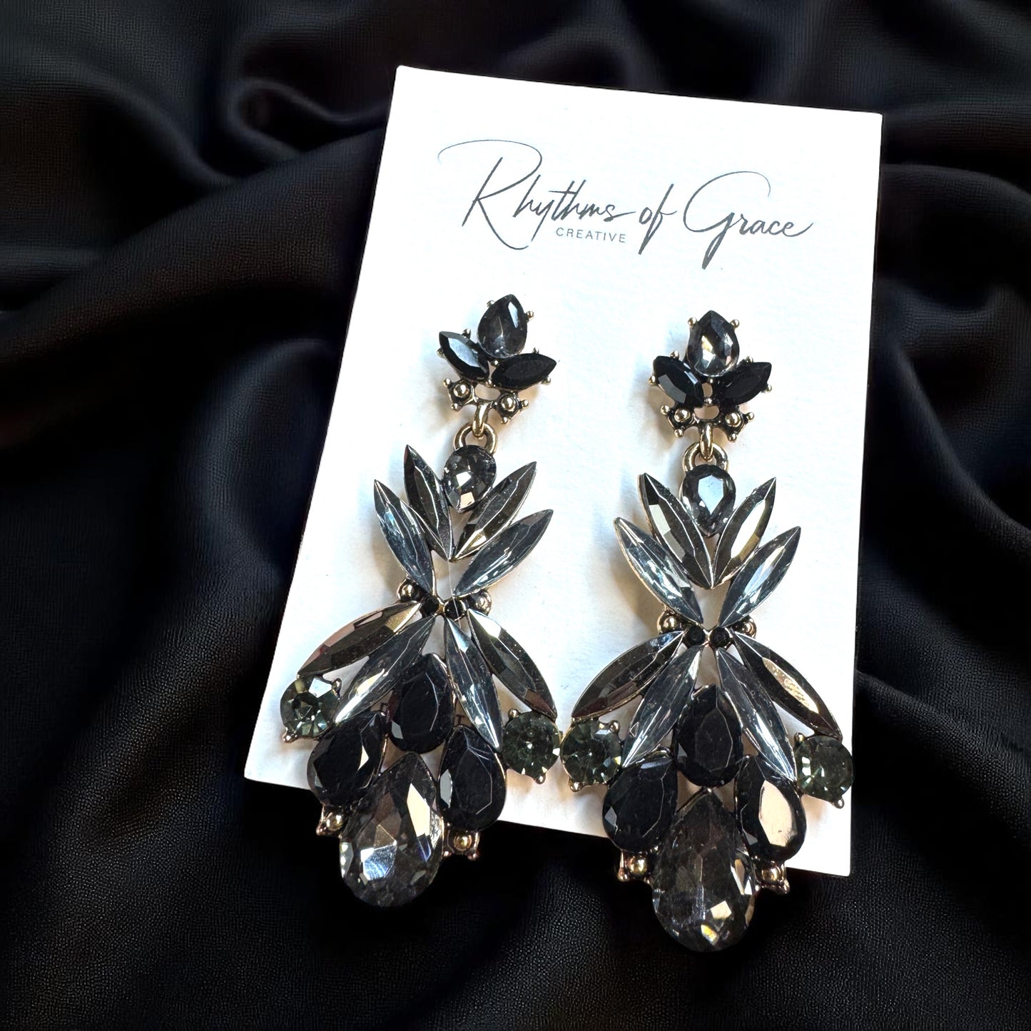 Elegant Black and Gray Dangle Rhinestone Earrings