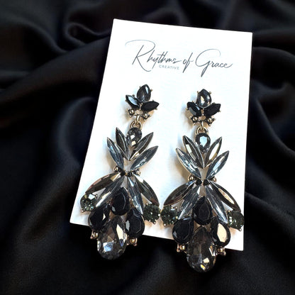 Elegant Black and Gray Dangle Rhinestone Earrings