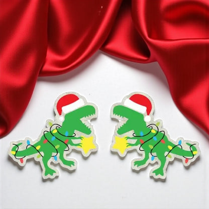 Christmas Dinosaur Earrings – Festive Dino Studs for the Holidays! 🎄🦖 - Rhythms of Grace Creative
