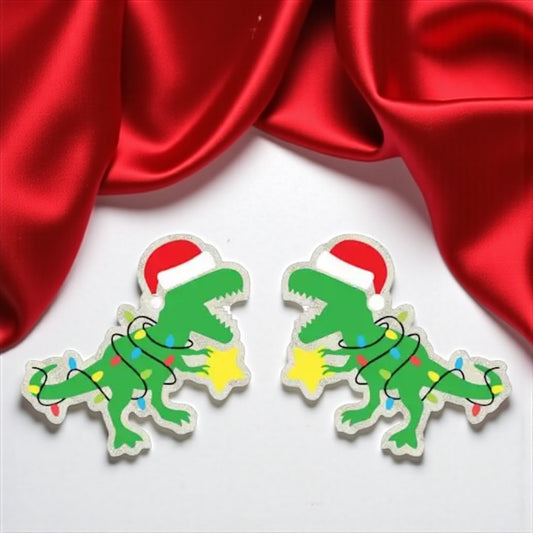 Christmas Dinosaur Earrings – Festive Dino Studs for the Holidays! 🎄🦖 - Rhythms of Grace Creative
