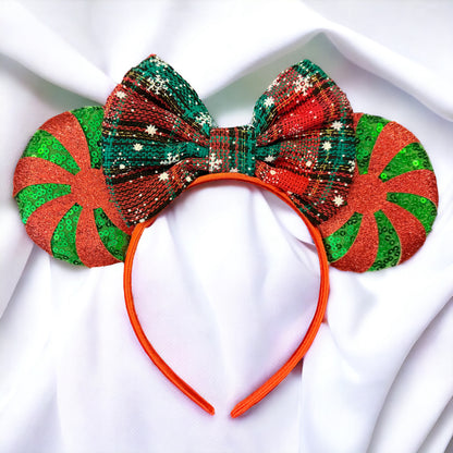 Festive Christmas Mouse Ears Headbands – Peppermint & Holiday Cheer!