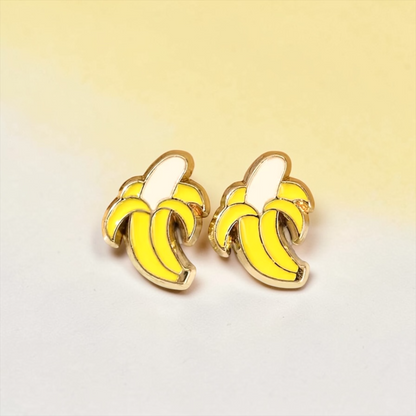 Banana Enamel Stud Earrings | Cute Baseball Fan Jewelry | Savannah Bananas Inspired | Stainless Steel Posts | Gift for Kids & Adults