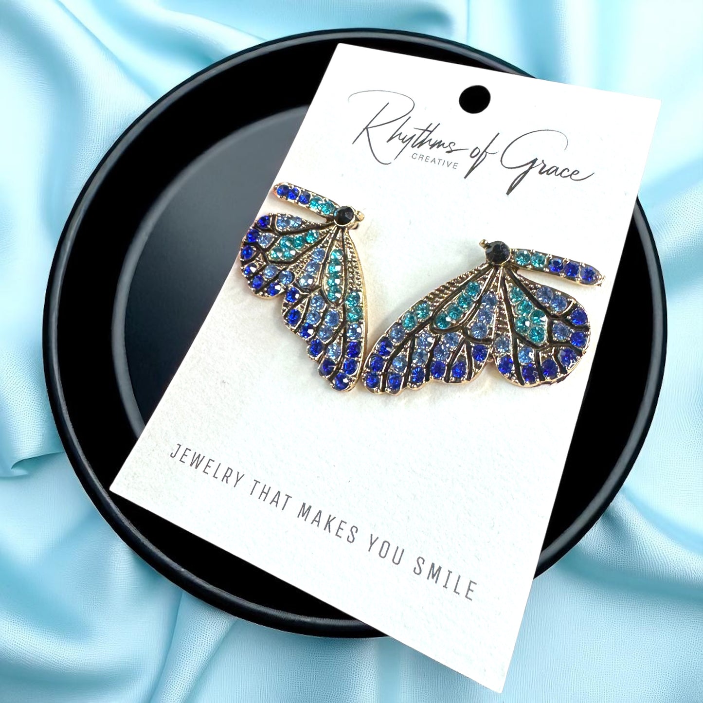 Sparkling Blue Rhinestone Butterfly Wing Earrings – Oversized Glam!