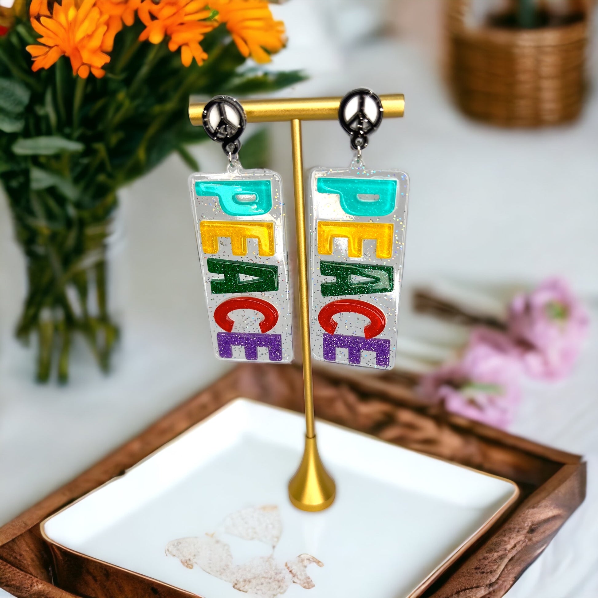 Vibrant Peace Dangle Earrings: Colorful Unity for Your Style! - Rhythms of Grace Creative