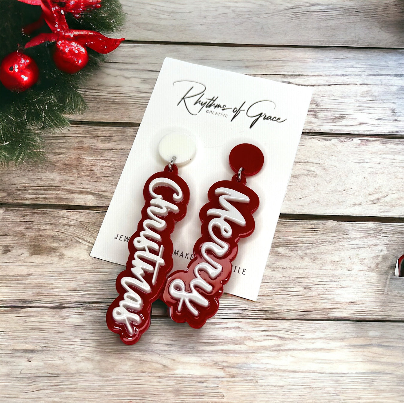 Christmas Earrings - Naughty or Nice, Red and Green Earrings - Rhythms of Grace Creative