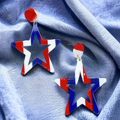 Patriotic Star Dangle Earrings - Fourth of July Stars and Stripes