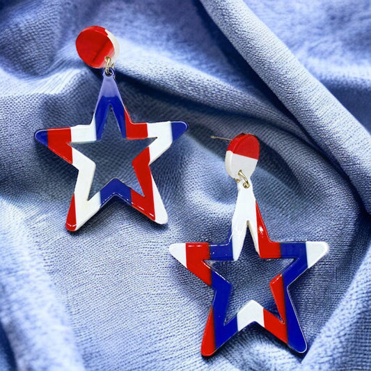 Patriotic Star Dangle Earrings - Fourth of July Stars and Stripes