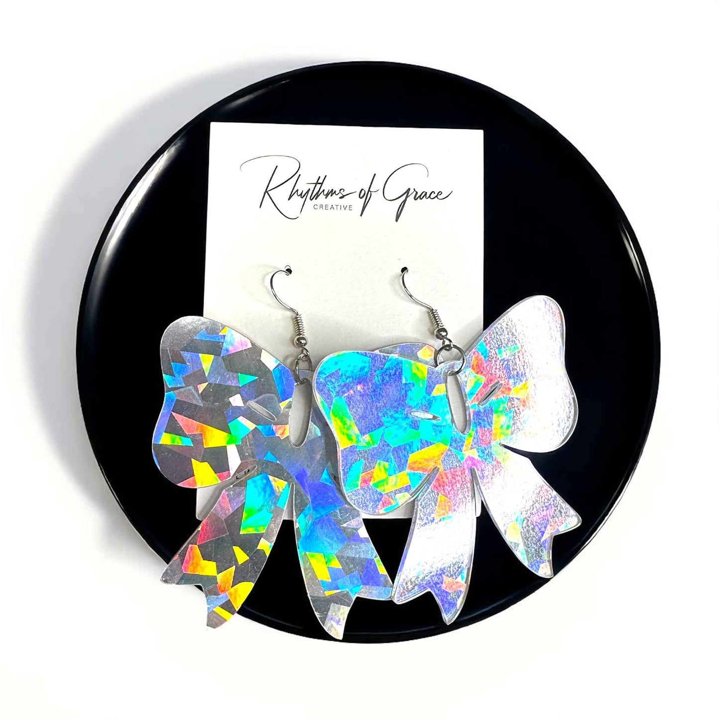 Sparkle & Spook: Holographic Bow Earrings for a Stunning Glam!