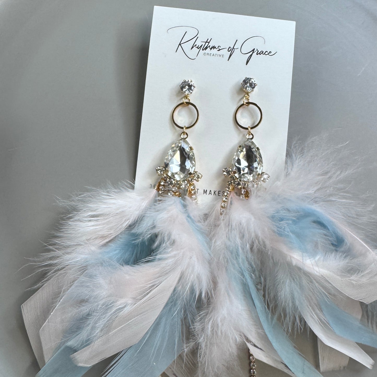 Dreamy Pink & Blue Feather Earrings – Rhinestone Dangles for Boho Queens