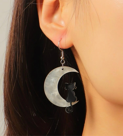 Bewitching Black Cat & Moon Earrings – Enchant Your Halloween Style! - Rhythms of Grace Creative