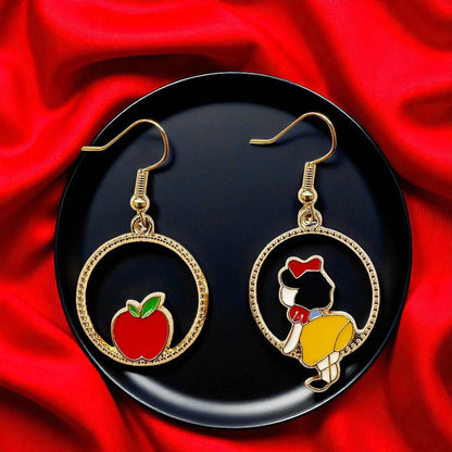 Fairytale Charm: Snow White & Poison Apple Mismatched Earrings 🍎✨