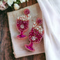 Cheers to Chic! Oversized Beaded Wine Glass Earrings 🍷