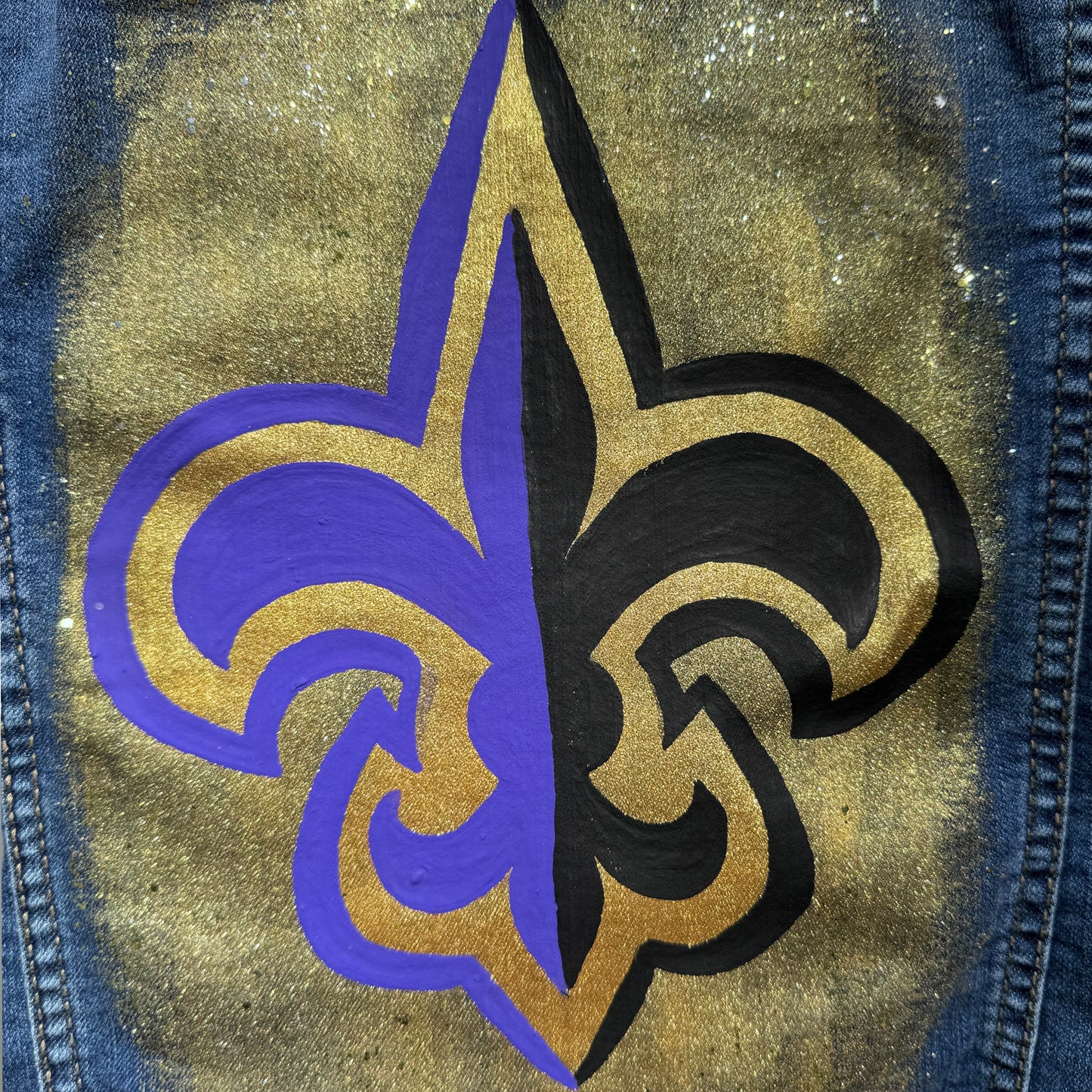 Hand-Painted Jean Jacket:  ‘Tis the Season! | Perfect for LSU & Saints Fans | Fashionable Fitted Cropped Denim
