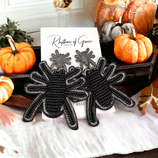 Beaded Spider Earrings - Halloween Earrings, Beaded Earrings, Halloween Accessories, Halloween Earrings, Spider Costume, Trick or Treat - Rhythms of Grace Creative