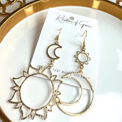 Celestial Magic - Mismatched Sun & Moon Dangle Earrings