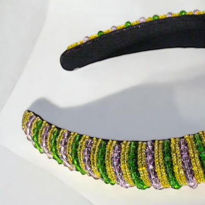 Beaded Mardi Gras Headband - Vibrant Purple, Green, & Gold 💜💚💛