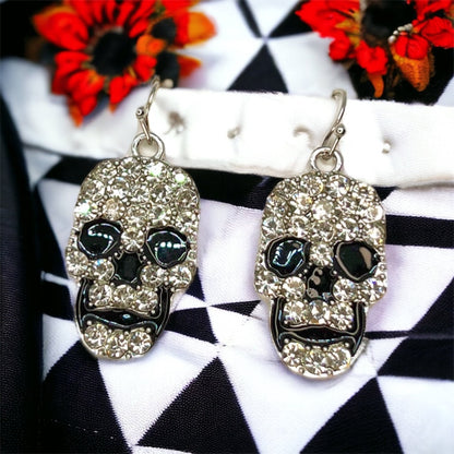 Rhinestone Skull Earrings - Halloween Jewelry, Halloween Accessories, Trick or Treat, Halloween Costume - Rhythms of Grace Creative