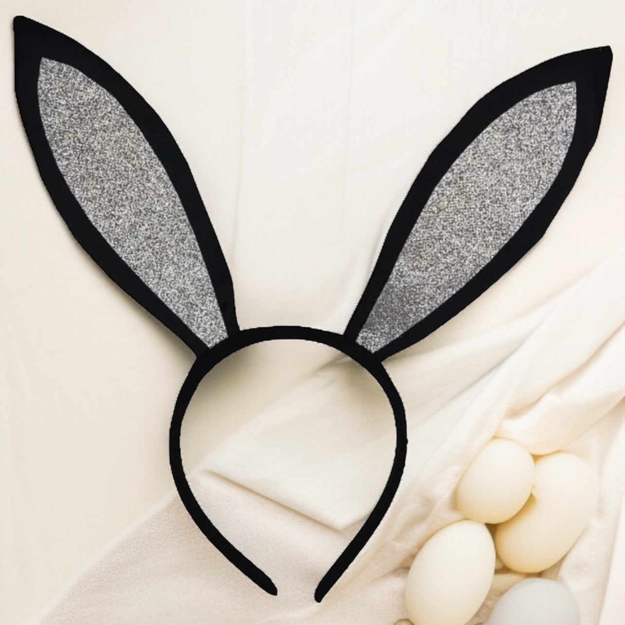 Bunny Bliss: Black and Silver Bunny Ears Headband for Playful Adventures! - Rhythms of Grace Creative