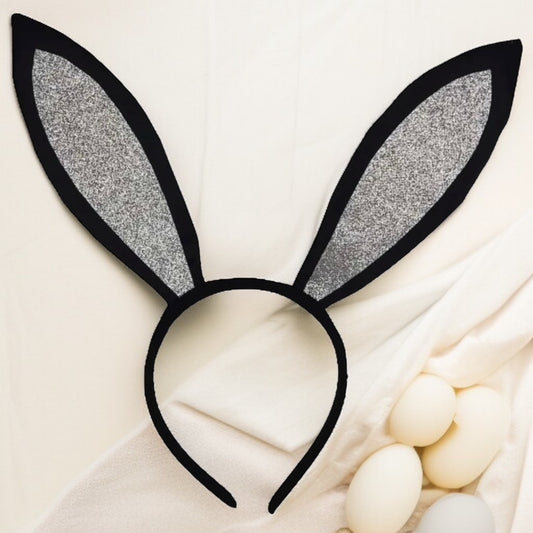 Bunny Bliss: Black and Silver Bunny Ears Headband for Playful Adventures! - Rhythms of Grace Creative