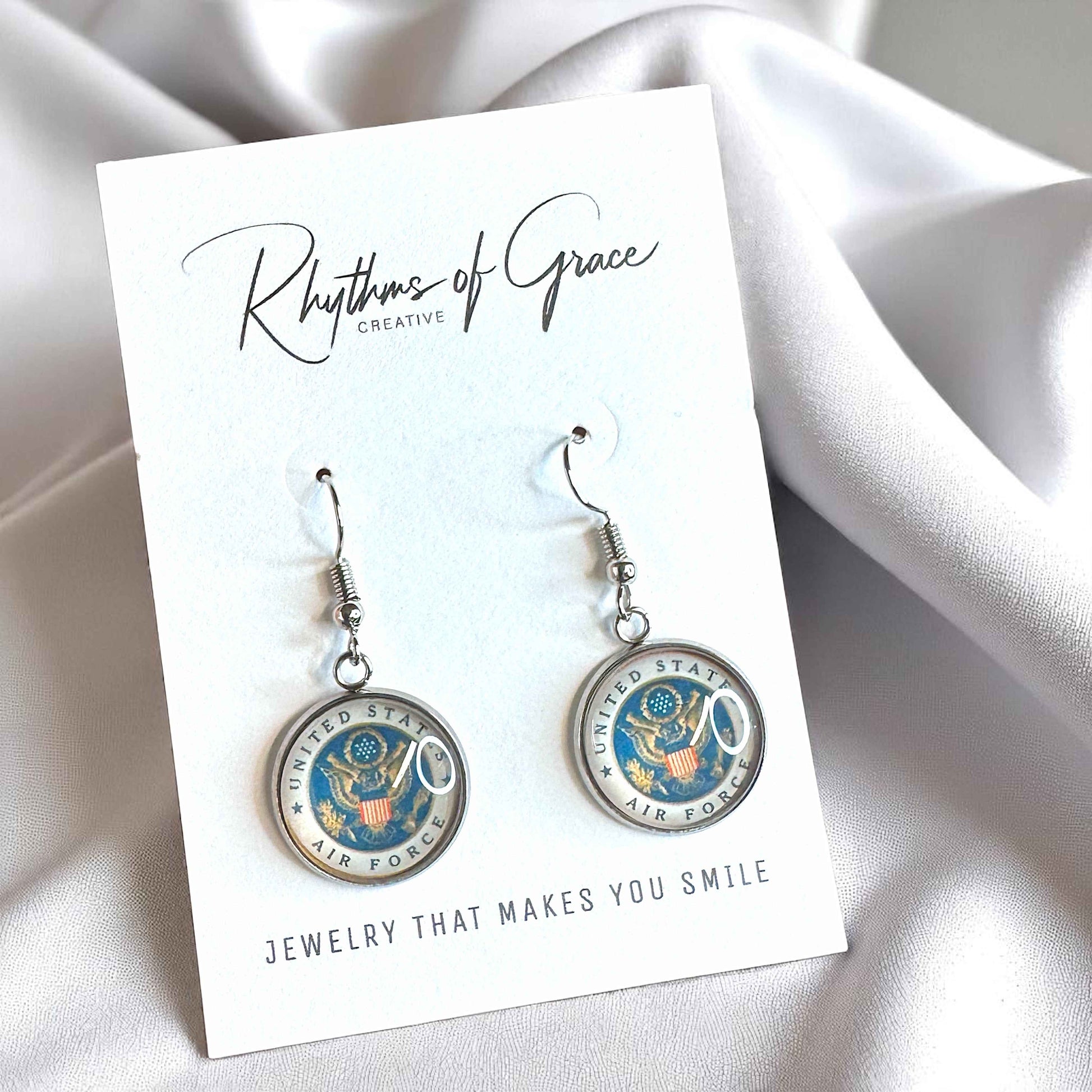 Military Mom Marvels: Air Force Cabochon Dangle Earrings!