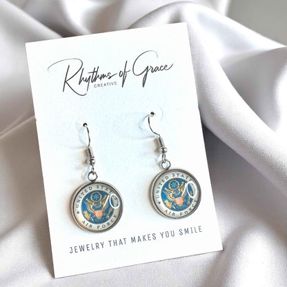 Military Mom Marvels: Air Force Cabochon Dangle Earrings!