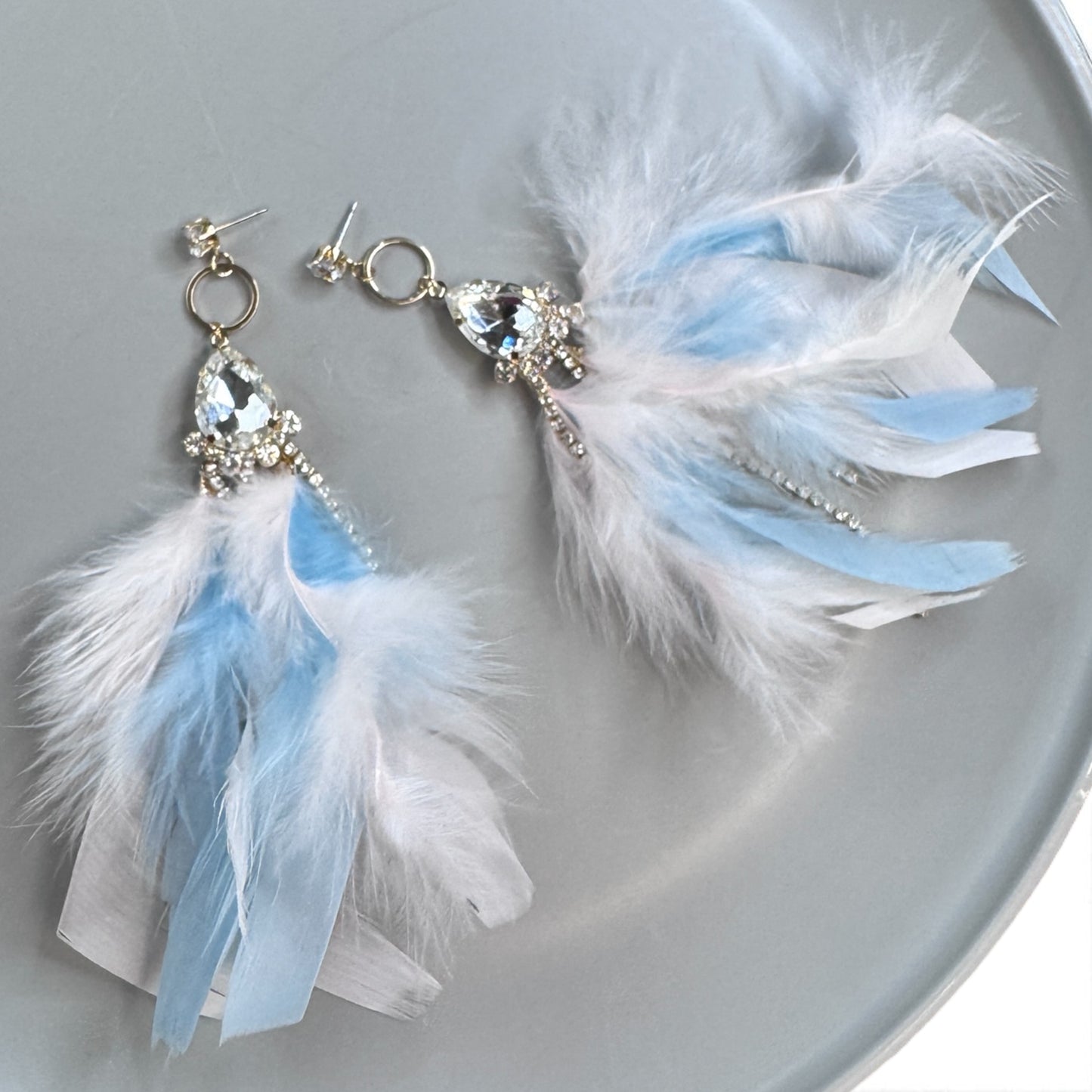 Dreamy Pink & Blue Feather Earrings – Rhinestone Dangles for Boho Queens