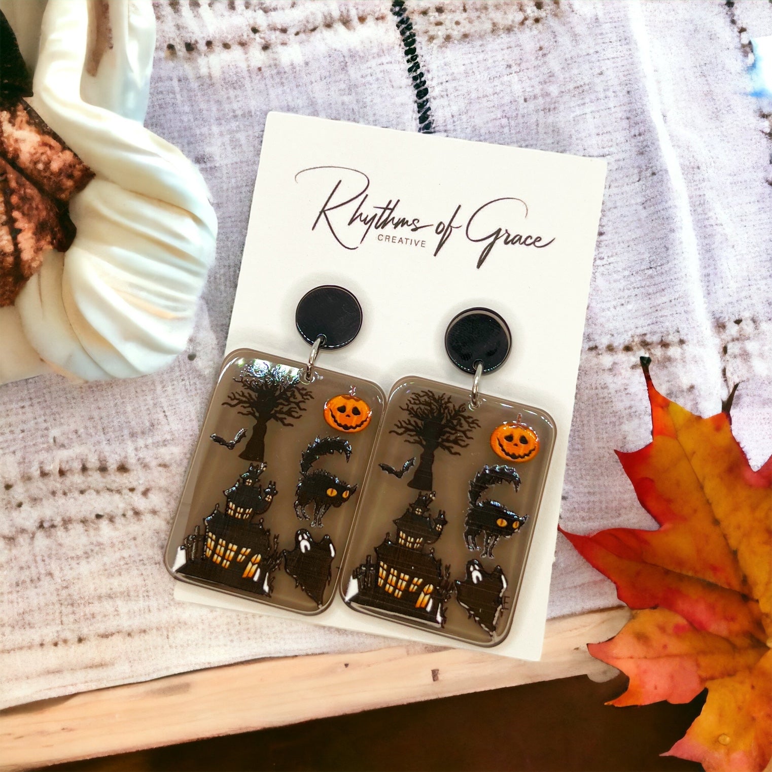 Halloween Earrings - Halloween Jewelry, Haunted House, Halloween Accessories, Trick or Treat, Halloween Costume - Rhythms of Grace Creative