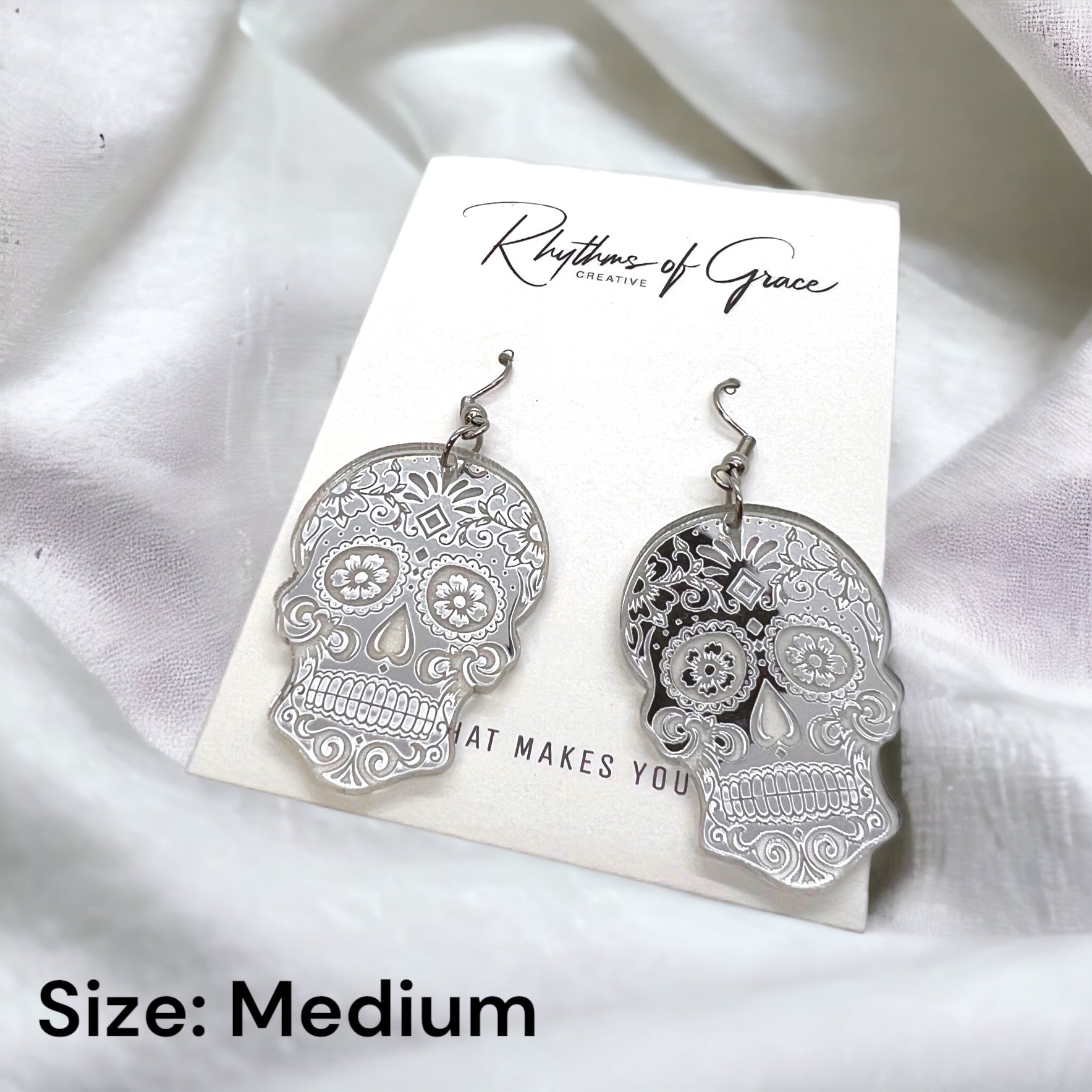 Metallic Skull Earrings - Halloween Earrings, Skeleton Earrings, Halloween Skull, Halloween Earrings, Sugar Skull, Trick or Treat - Rhythms of Grace Creative