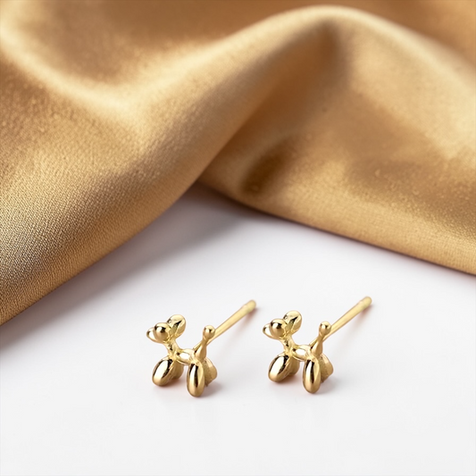 Gold Balloon Dog Stud Earrings | Tiny Dainty Mardi Gras Jewelry | Minimalist Gold Animal Earrings | Lightweight Studs for Kids & Adults