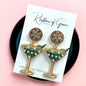 Sparkling Emerald & Pink Martini Dangle Earrings - Glamorous Statement Jewelry