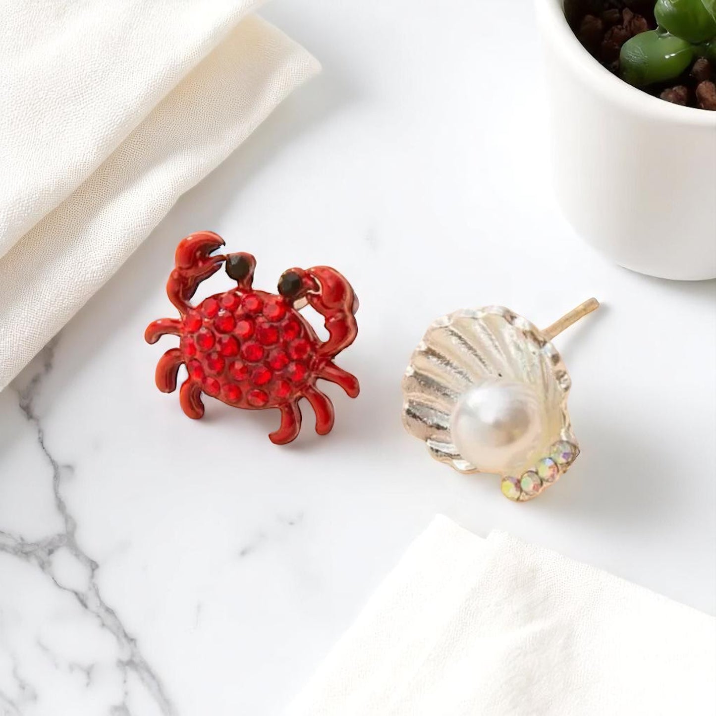 Crab & Sea Shell Stud Earrings – Ocean Chic Awaits!