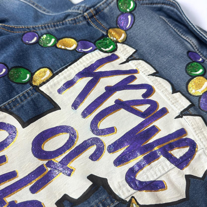 Hand-Painted Mardi Gras Jean Jacket - "Krewe of Cute" (Toddler 3T)