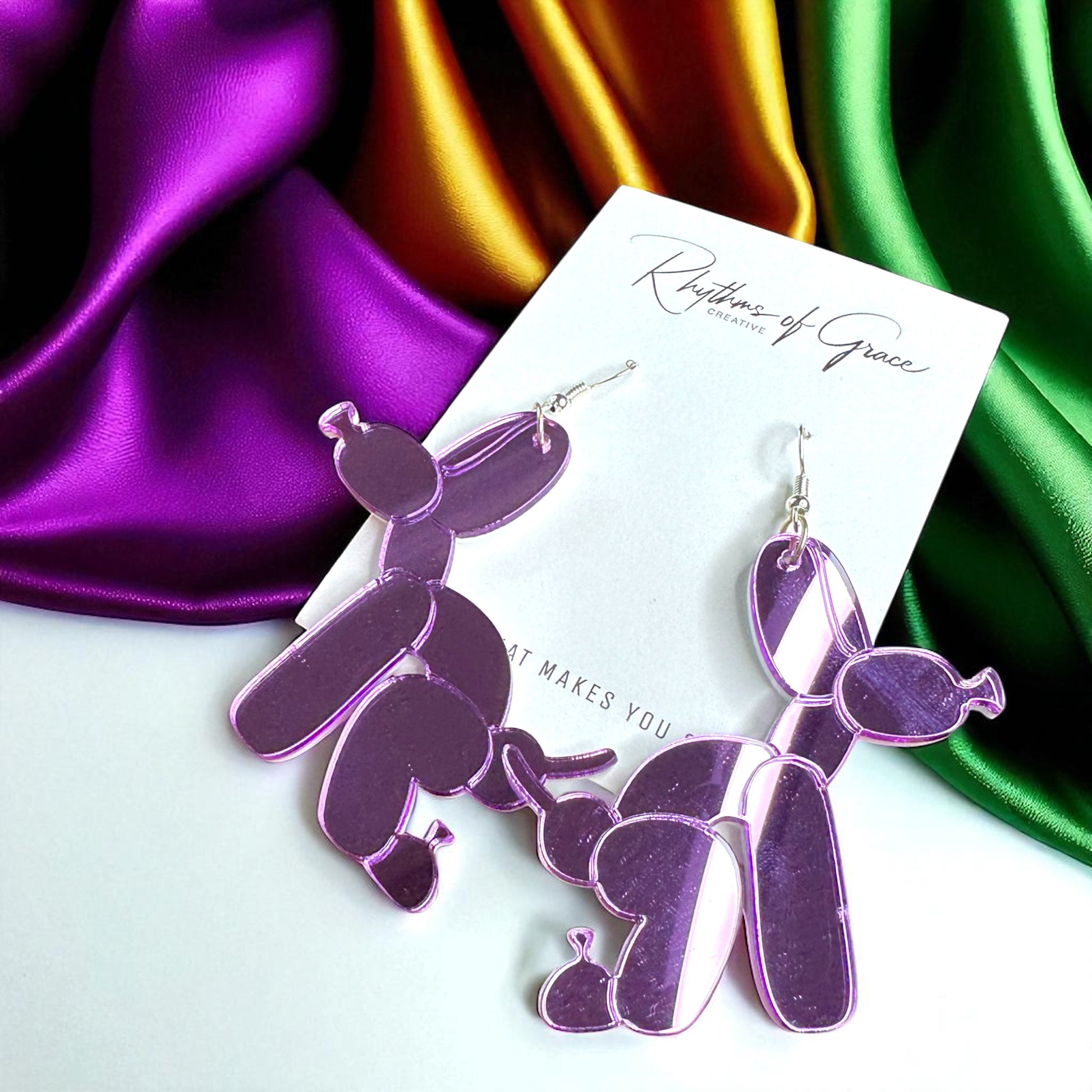 Paw-sitively Fun Mardi Gras Balloon Dog Earrings – Pooping Playfulness in Every Color! - Rhythms of Grace Creative
