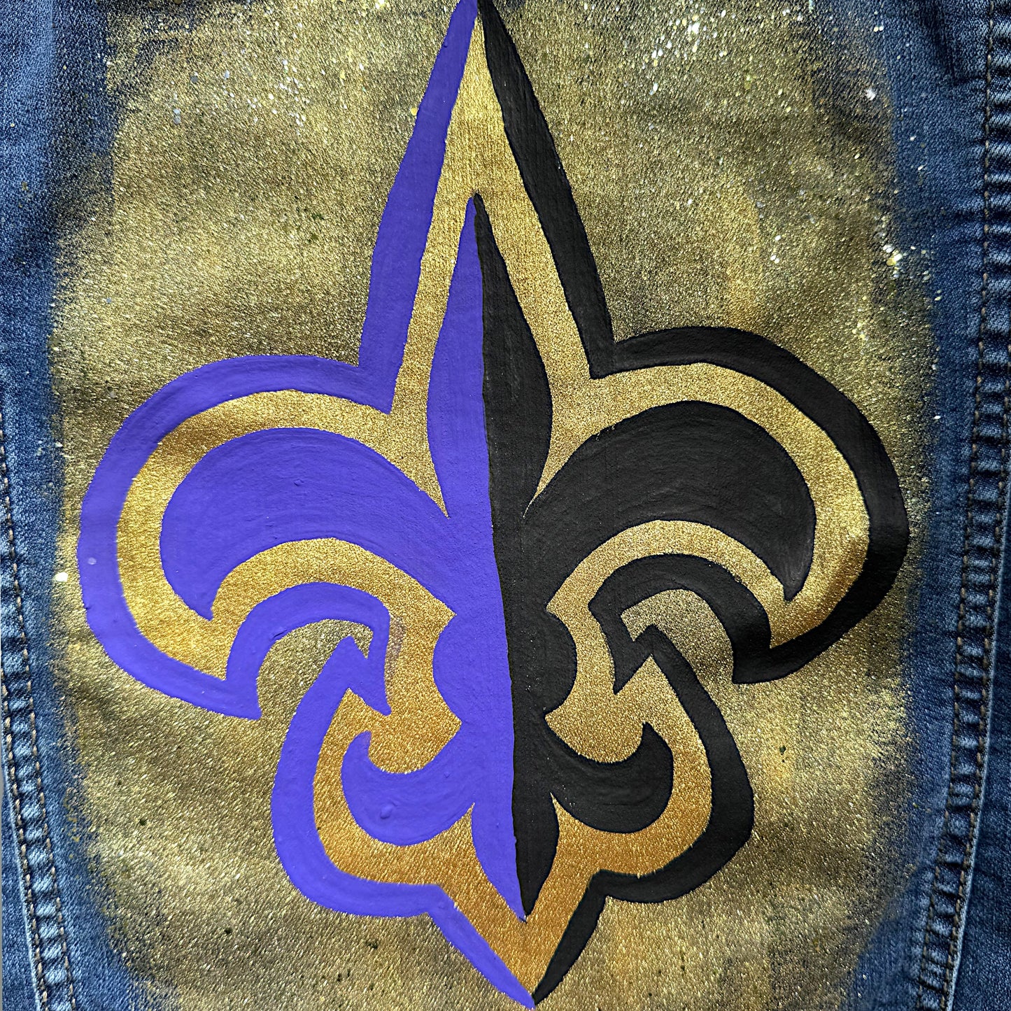 Hand-Painted Jean Jacket:  ‘Tis the Season! | Perfect for LSU & Saints Fans | Fashionable Fitted Cropped Denim