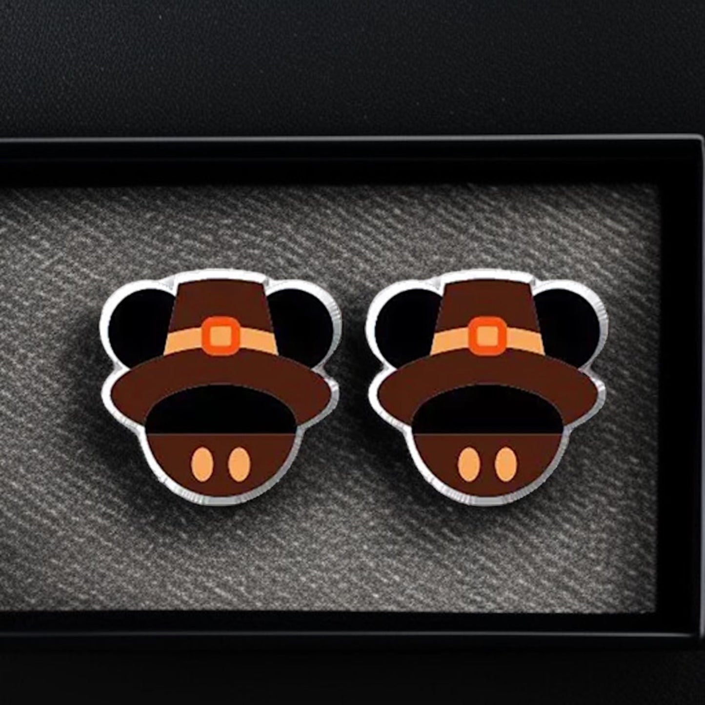 Thanksgiving Chic: Adorable Mouse Ears Pilgrim Hat Stud Earrings!