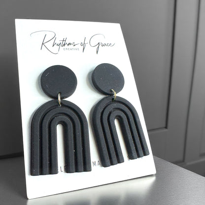Elegant Black Drop Earrings – Handmade Polymer Clay & Stainless Steel Magic!