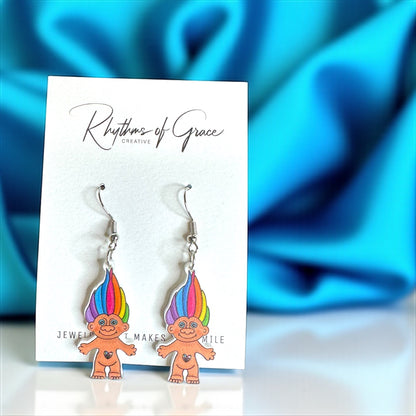 Troll Doll Earrings - A Whimsical Blast from the Past! 🌈 - Rhythms of Grace Creative
