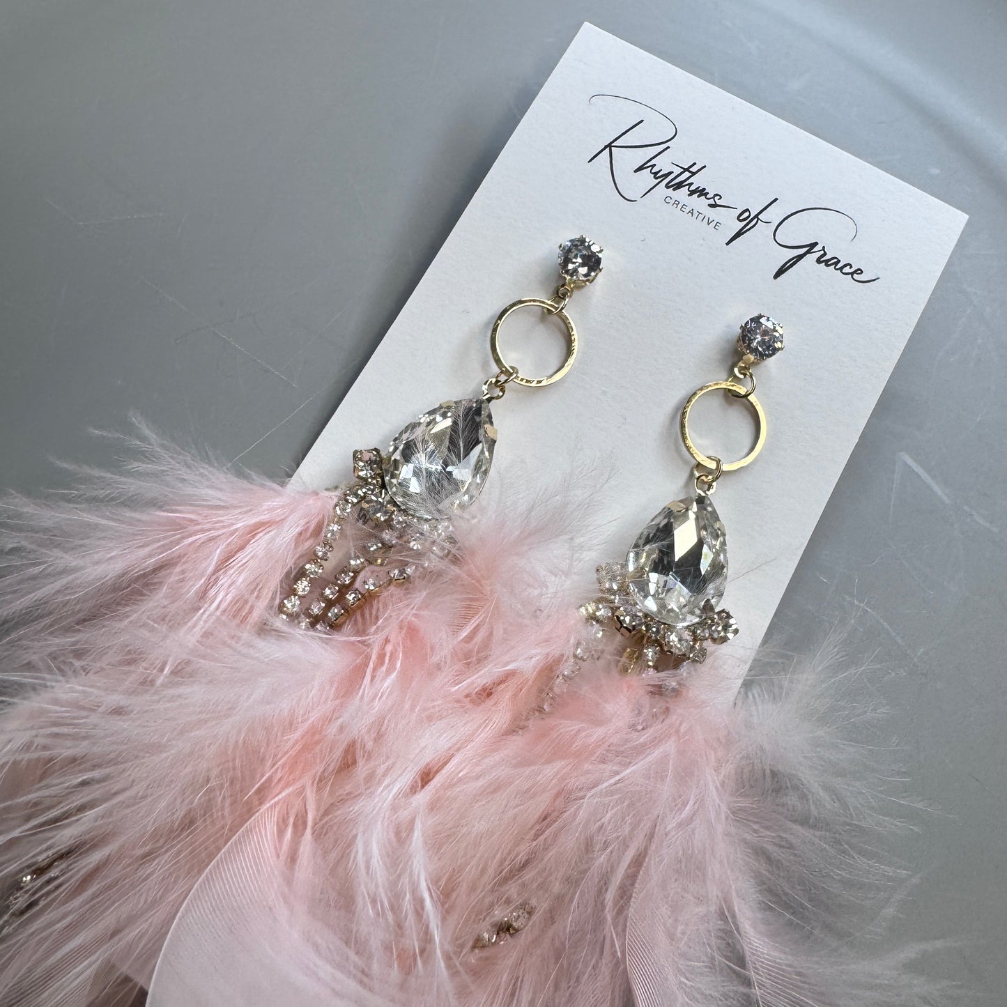 Dreamy Pink Feather Earrings – Rhinestone Dangles for Boho Queens