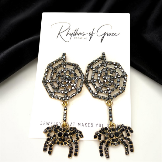 Enchanting Rhinestone Spider Earrings - Spooktacular Style for Every Occasion!