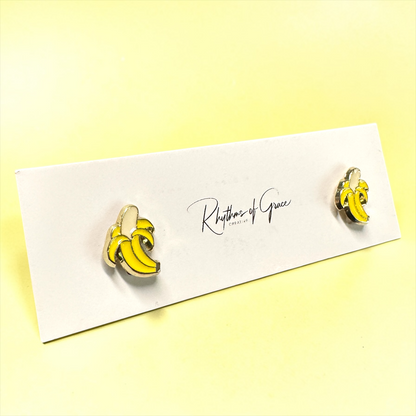 Banana Enamel Stud Earrings | Cute Baseball Fan Jewelry | Savannah Bananas Inspired | Stainless Steel Posts | Gift for Kids & Adults