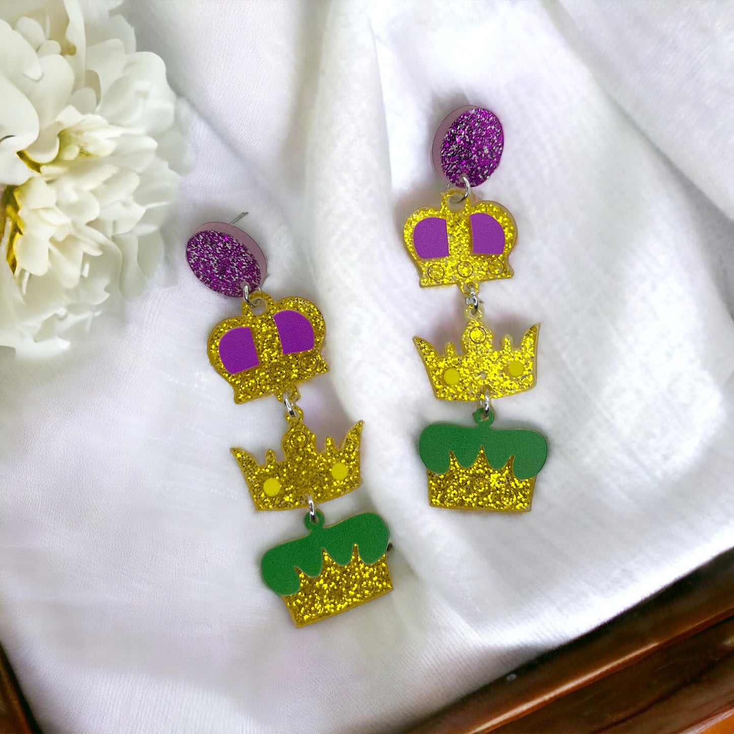 Mardi Gras Crown Dangle Earrings – Celebrate Like Royalty! - Rhythms of Grace Creative