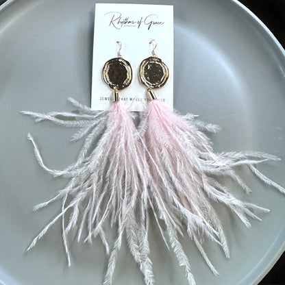 Boho Glam Vibes: Pink Feather & Gold Charm Dangle Earrings – Lightweight, Bold & Beautiful!